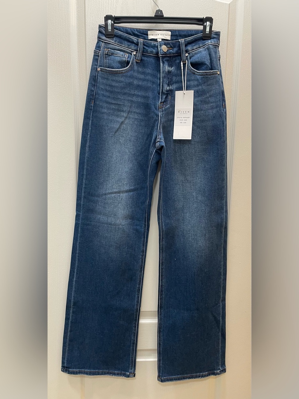 Risen Women's Straight-Leg Jeans in Dark Blue Denim
